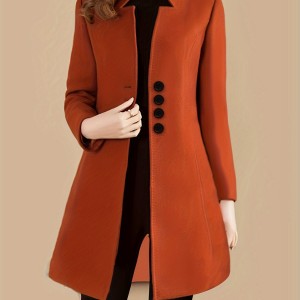Single Breasted Solid Coat, Elegant Long Sleeve Versatile Outerwear, Women's Clothing