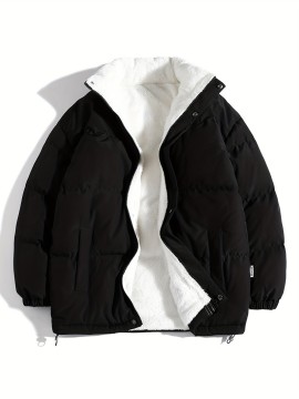 Solid Zip Up Fall & Winter Jacket, Casual Mock Neck Long Sleeve Outerwear, Women's Clothing