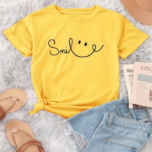 Letter Print Crew Neck T-Shirt, Casual Short Sleeve Top For Spring & Summer, Women's Clothing