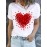 Heart Print T-Shirt For Valentine's Day Gifts, Crew Neck Short Sleeve T-Shirt, Casual Every Day Tops, Women's Clothing