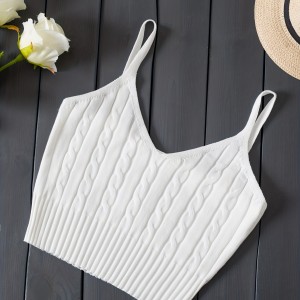 Knitted Cami Crop Top, Versatile Sleeveless Casual Top For Spring & Summer, Women's Clothing
