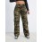 Camo Flap Pockets Cargo Pants, Loose Fit High Waist Straight Jeans, Women's Denim Jeans & Clothing